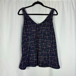 Chico's Sleeveless Mesh Tank Top Crosshatch Pattern V-neck Lined Layering L